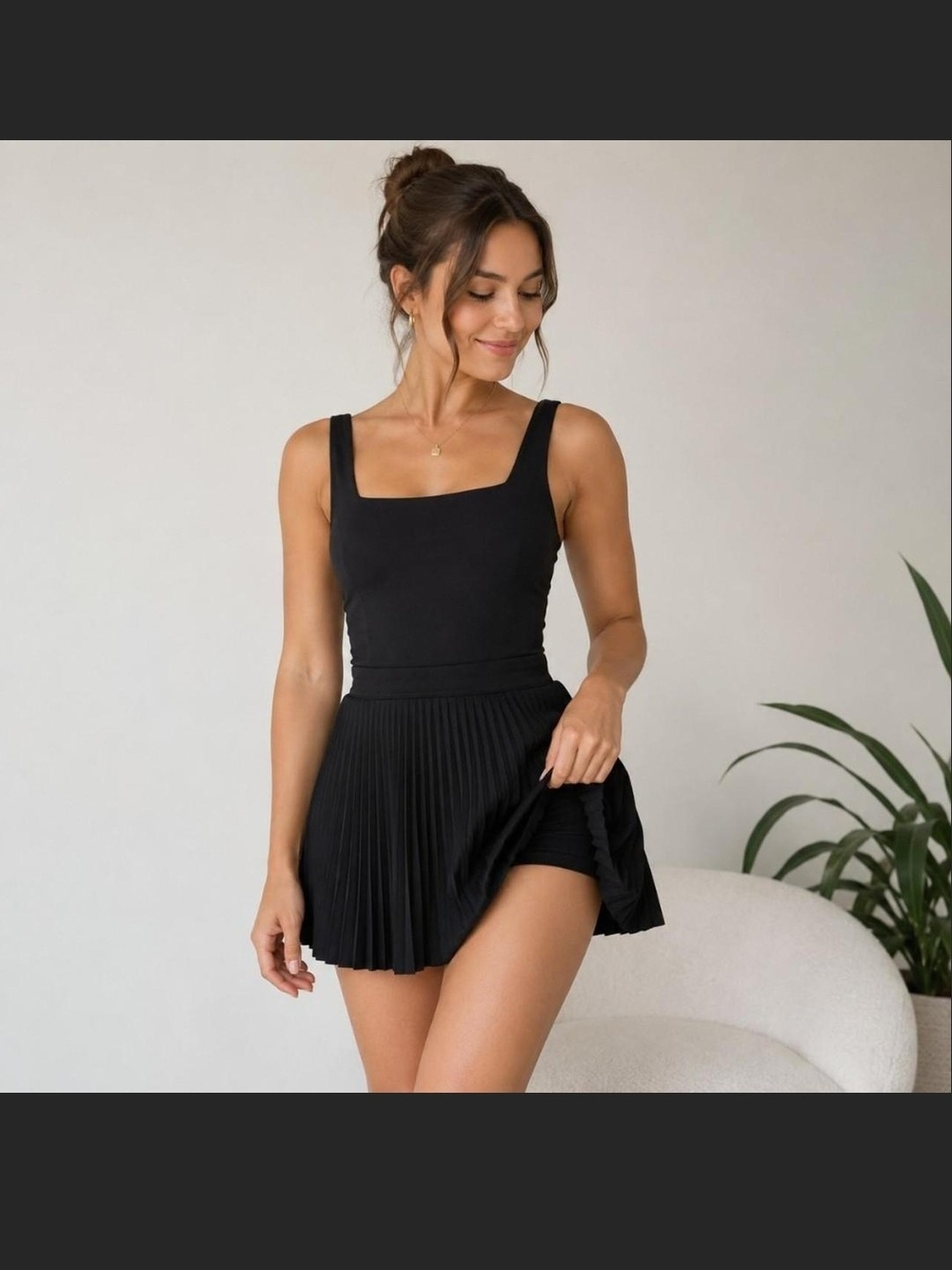 Nwt All In Motion Black Pleated Active Dress With Shorts - Small
